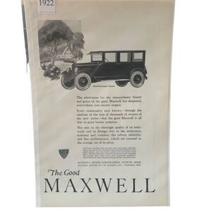 Vintage 1922 The Good Maxwell Five Passenger Sedan Ad Advertisement